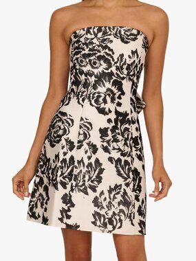 Adrianna Papell Women's Black and White Strapless  Short Dress Size 12